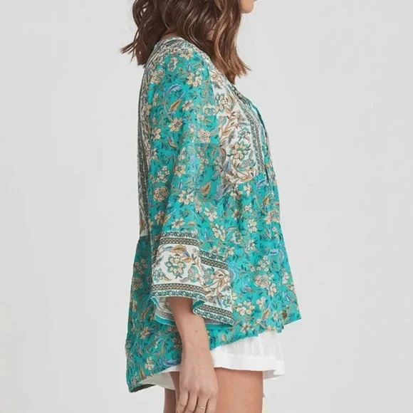 Boho Gypsy Floral Print Neck Tie Blouse - Picture 3 of 16